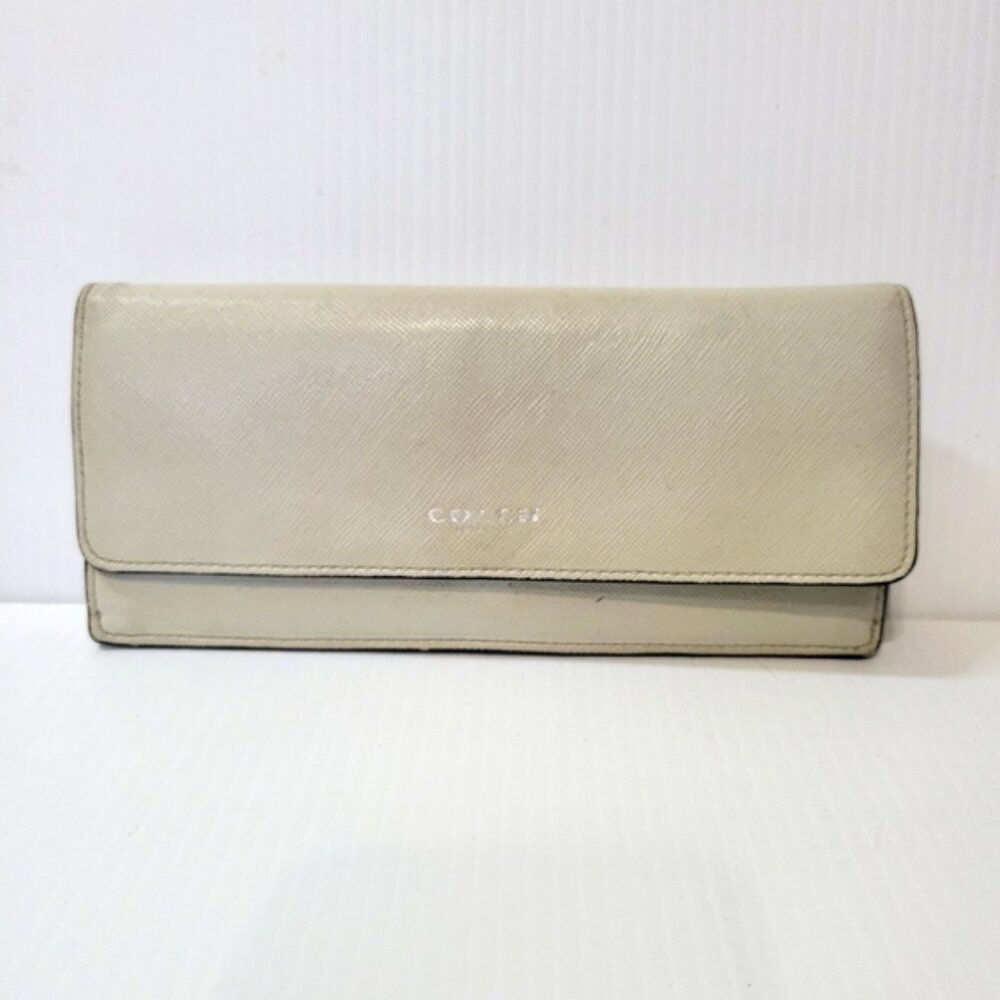 Coach saffiano leather envelope clutch long wallet birch ecru white